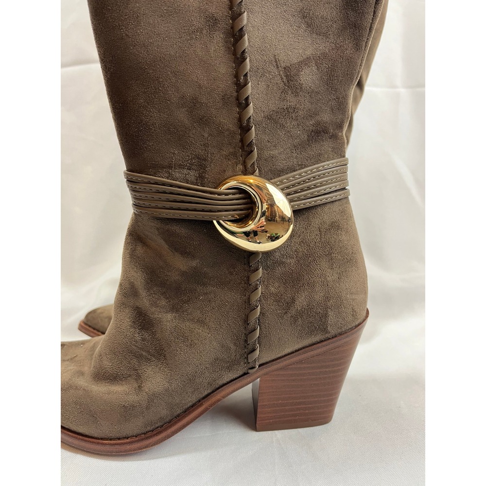 Universal Thread Women Tall Faux Suede Boots Brown Gold Hardware Pointed Toe 8.5 - Picture 4 of 8